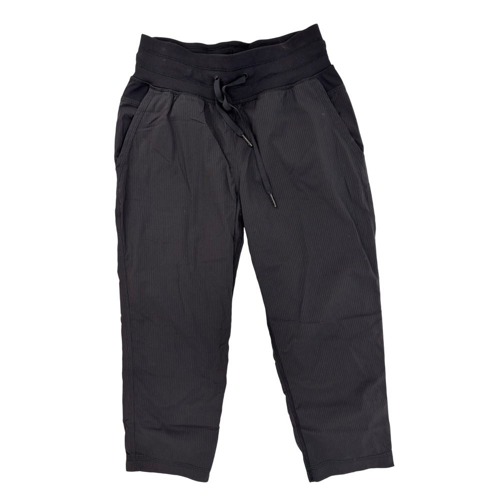 Lululemon Athletica Dance Studio Crop Pants Black Ribbed Drawstring Womens 2